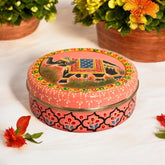 Hand Painted Spice Box With 7 Compartments - Orange And Red